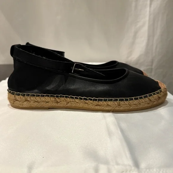 Free People Mason Espadrille Ballet Flats Black Leather Ankle Strap Size US 8.5 - Picture 4 of 10